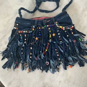 Artisan Boho/hippie festival bag/purse. Denim & beads.  Hand made-one of a kind
